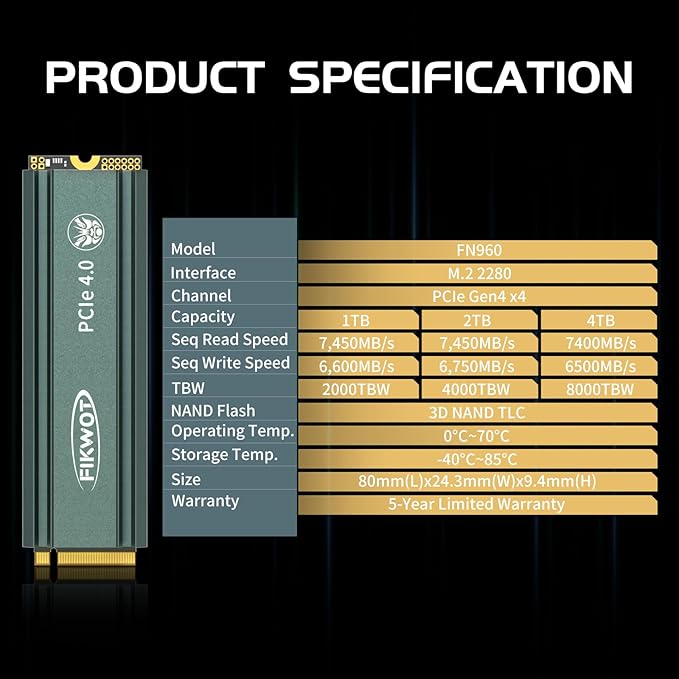 FN960 4TB M.2 2280 PCIe Gen4 x4 NVMe 1.4 Internal Solid State Drive - Image 7