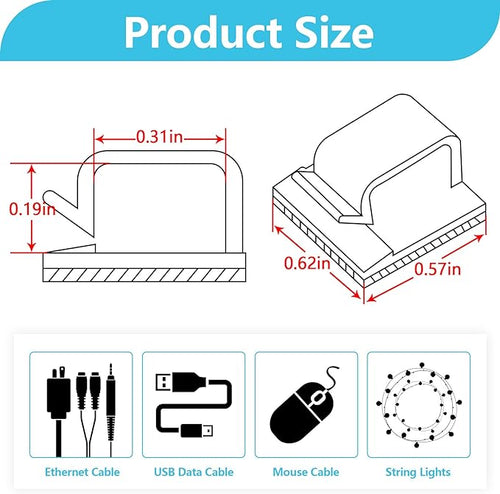 100PCS Adhesive Cable Clips, Wire Holder Organizer, Cord Management, Cable - Image 2