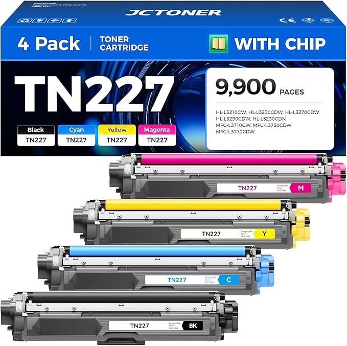 TN227 Toner Cartridge Set 4-Pack Replacement by JCTONER