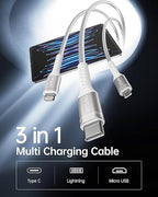 Multi Charging Cable 2Pack 4FT, 3 in 1 Charger Cable Braided Universal Phone - Image 2