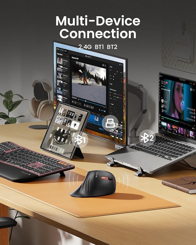 ProtoArc Ergonomic Vertical Mouse, EM11 NL Rechargeable Wireless Mouse Bluetooth - Image 3