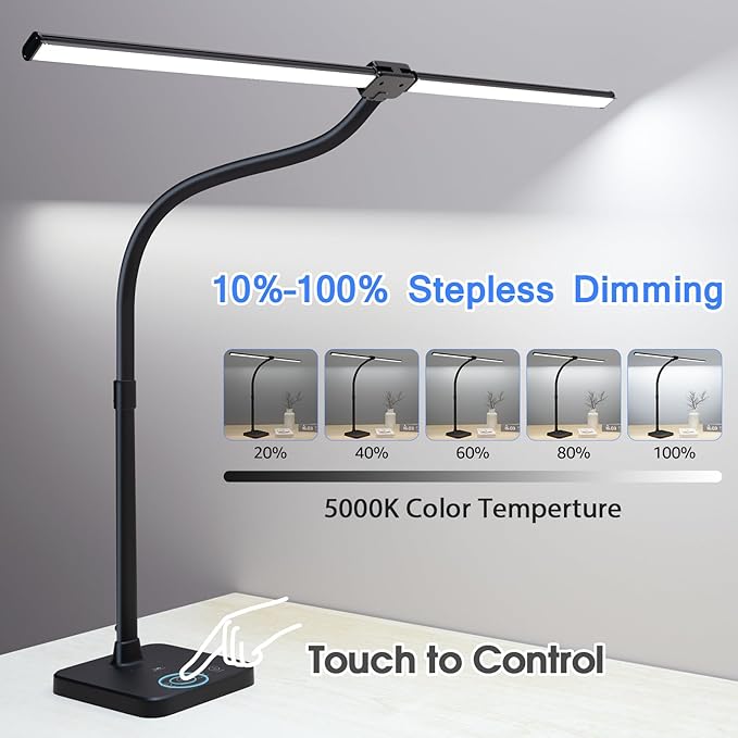 ShineTech LED Desk Lamp for Home Office, 24W Double Head Desk Light - Image 4