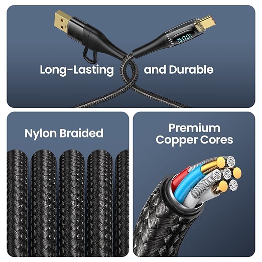 USB C to Multi Charging Cable, USAMS 100W 4FT 5A Type C to Type C Fast Charger - Image 5