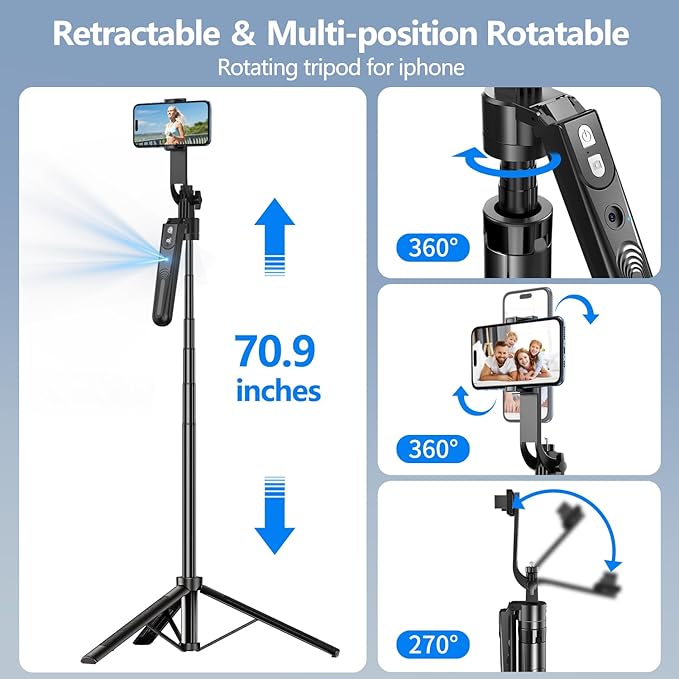 Auto Face Tracking Tripod with 360 Rotation Stand, 70.9" Ai Motion Tracking - Image 4