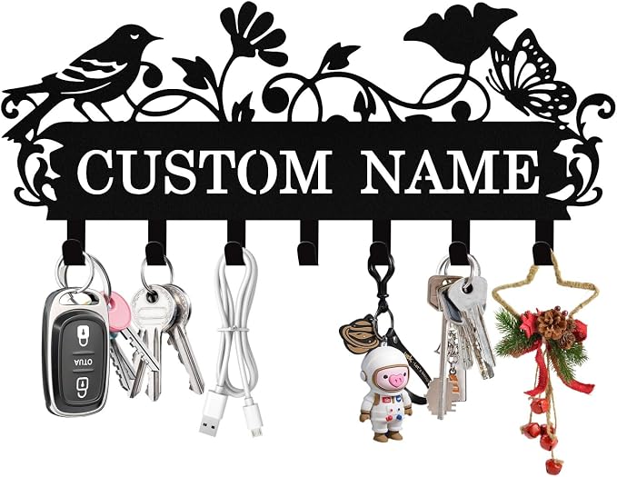 Personalized Bird Key Holder Wall Mount, Custom Metal Key Rack Key Holder by Syneiro