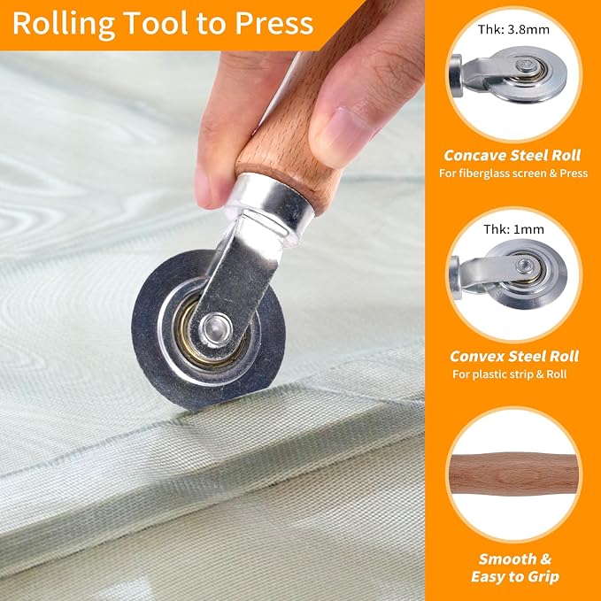 4 in 1 Window Screen Repair Tool Kit, Including 32Ft Spline, Steel Roller Tool - Image 3