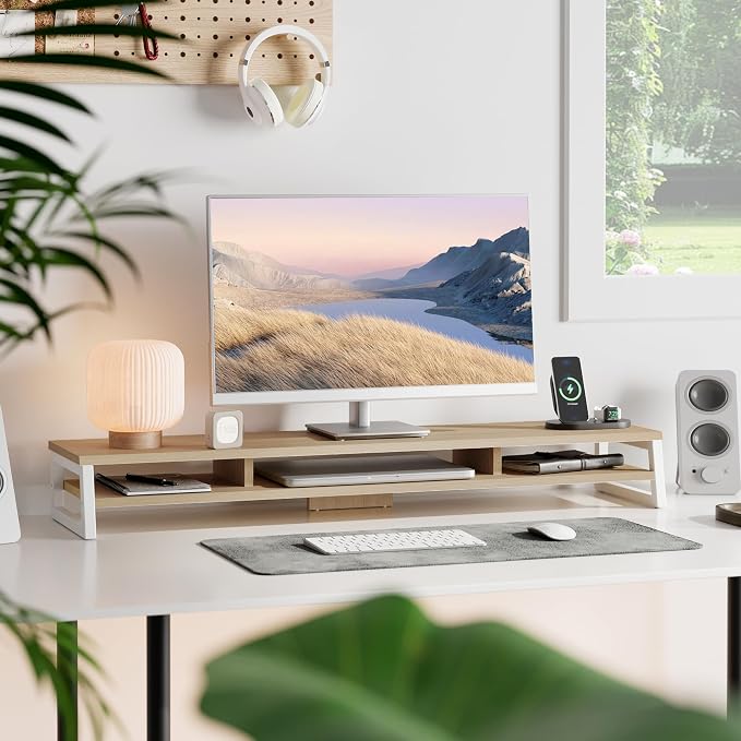 Fenge Dual Monitor Stand for Desk, 42.5in Large Monitor Riser for 2 Monitors - Image 2