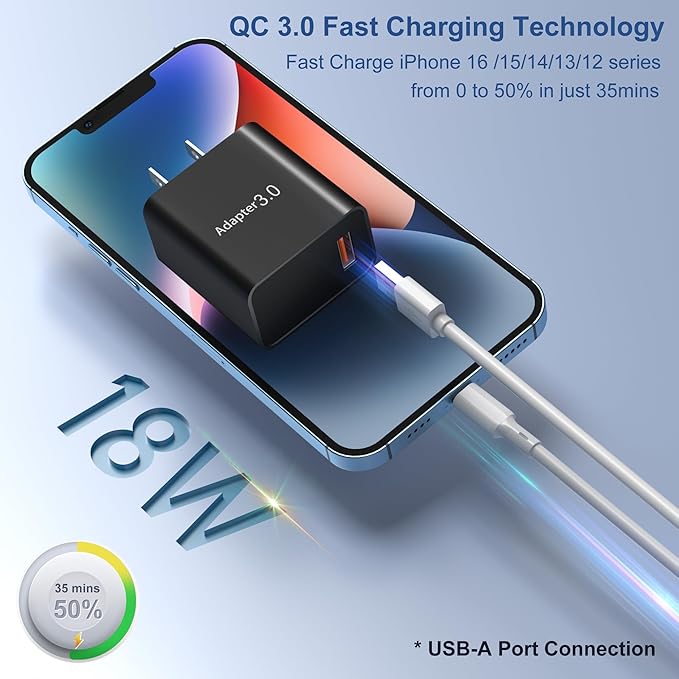 USB Charger Block, OKRAY 2-Pack 18W 3.0 Quick Charge Power Adapter Type A Box - Image 3