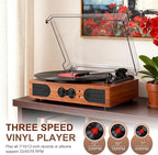Vinyl Record Player with Walnut Finish, 3-Speed Belt-Drive Turntable with - Image 6