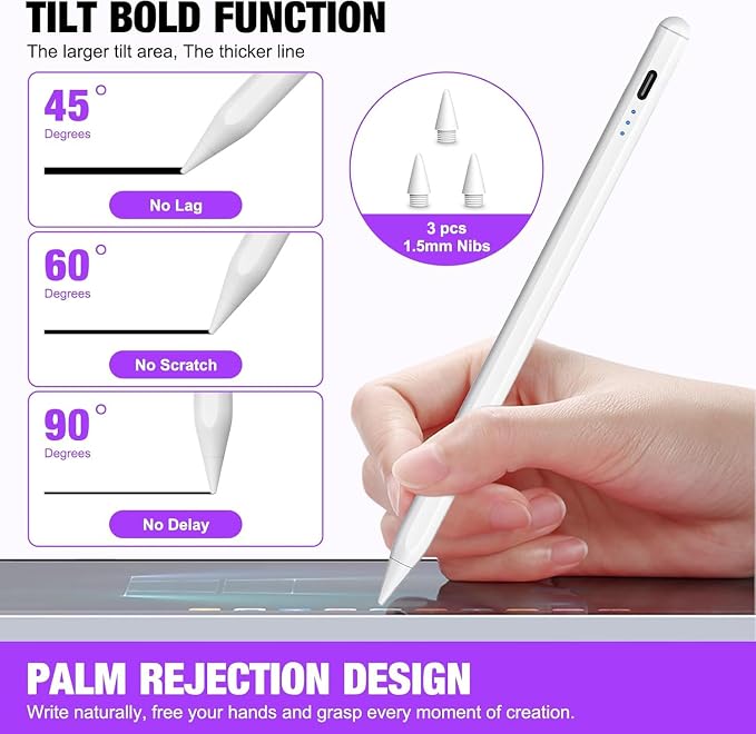 2Pack Stylus Pencil for iPad A16/11th Gen, Fast Charging Pen - Image 8