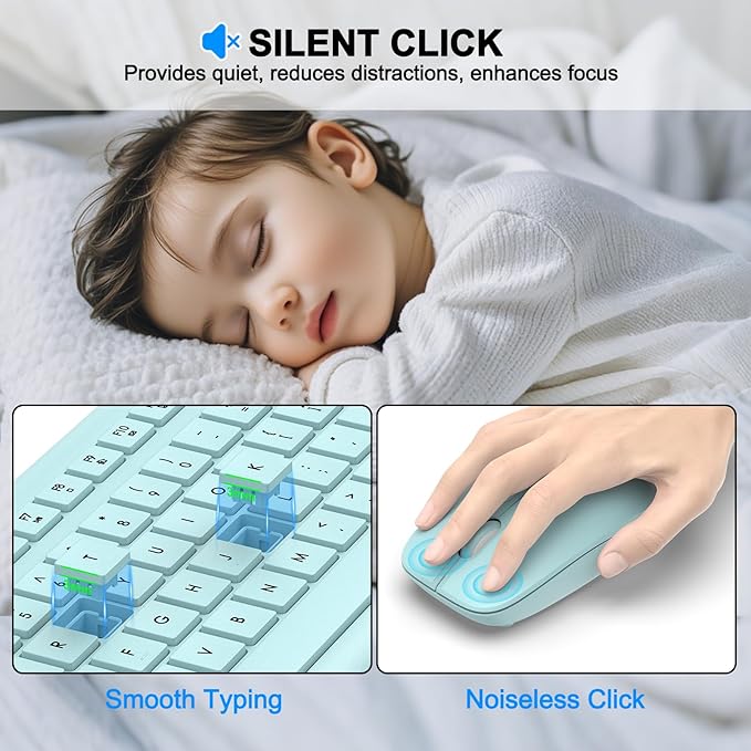 Wireless Keyboard and Mouse Combo, Full-Size Silent Ergonomic Keyboard and - Image 4