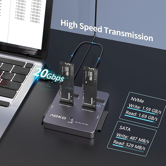 AOKO M.2 NVMe SSD Cloner, Dual-Bay 4-in-1 Hard Drive Duplicator/Reader - Image 5
