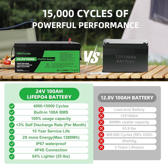 12V 100Ah LiFePO4 Lithium Battery, Built-in Smart BMS, Low Temperature - Image 4