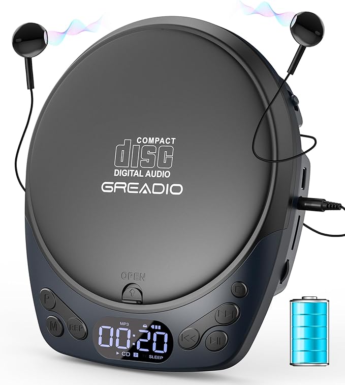 Portable CD Player with Headphones, Rechargeable CD Player by Greadio