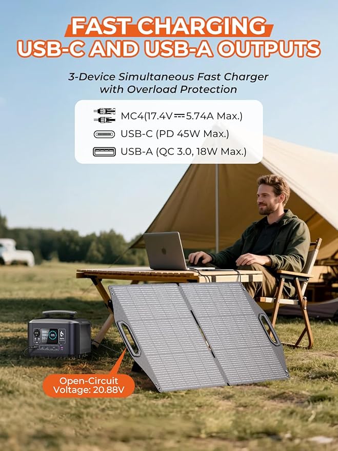 BigBlue 100W Solar Panel w/USB-C+USB-A & MC-4 Ports, IP68 Waterproof, Camping - Image 4