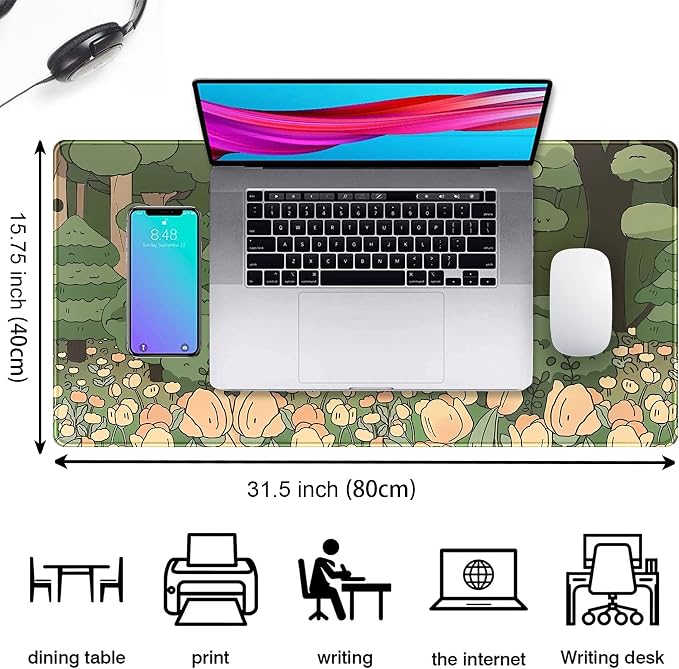 Anime Forest Desk Mat, Cute Green Mouse Pad, Kawaii Aesthetic Full Desktop Pad - Image 3