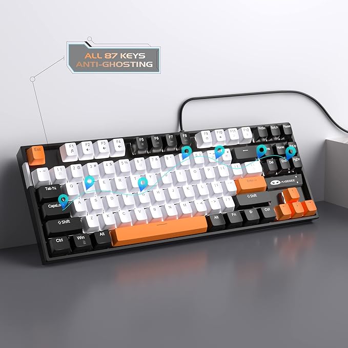 MageGee 75% Mechanical Gaming Keyboard, LED White Backlit, 87 Keys Compact TKL - Image 3