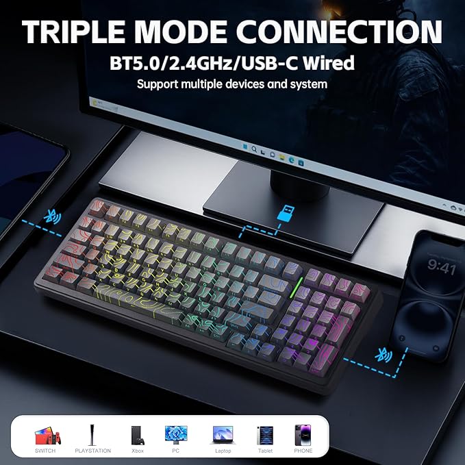 Aula F99 Keyboard Wireless Mechanical Keyboards Computer Bluetooth Gaming - Image 3