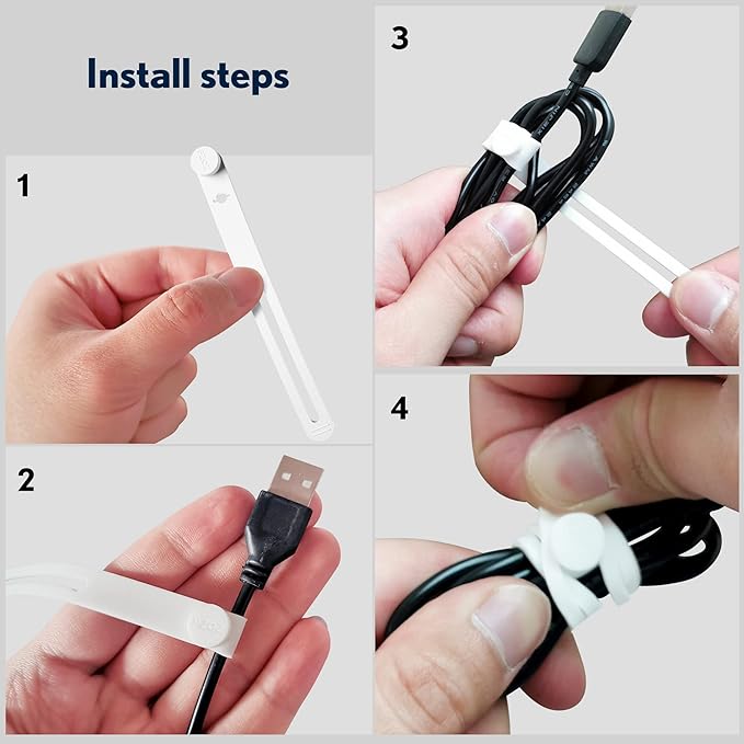 PZOZ Reusable Cable Ties, Elastic Silicone Cord Organizer Straps Keeper - Image 3