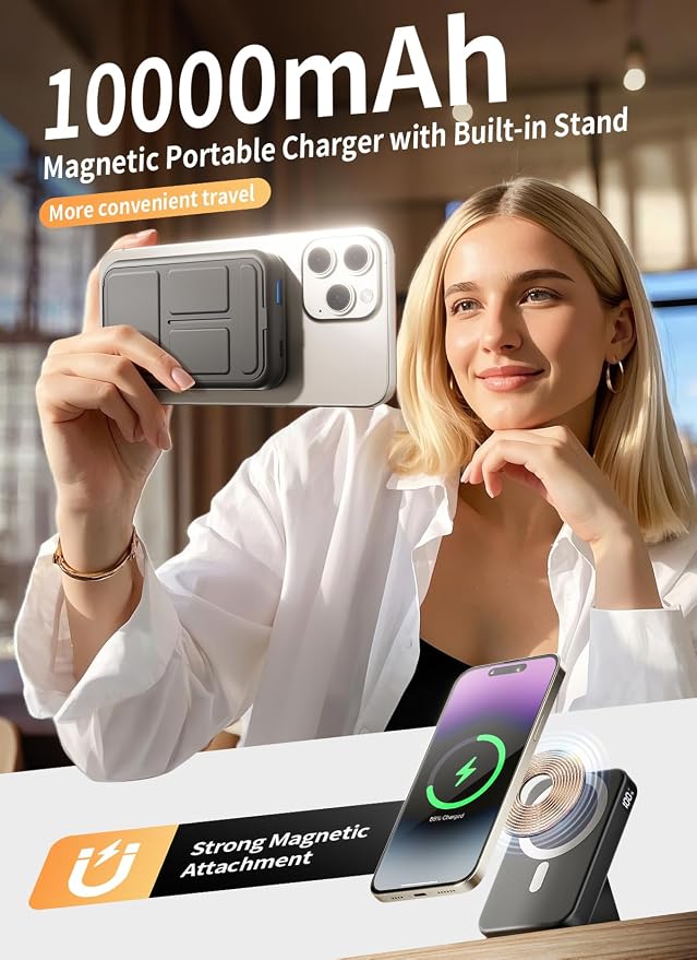 Magnetic Portable Charger, 10000mAh Wireless Power Bank - Image 2