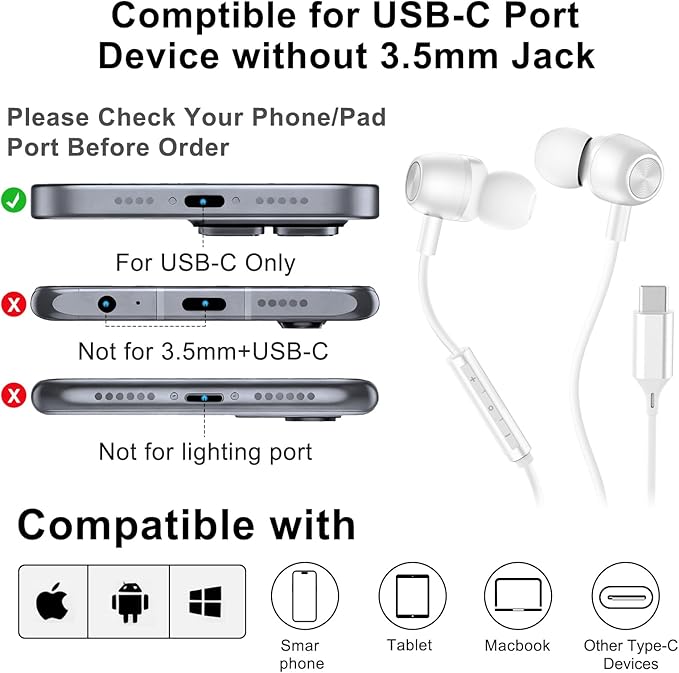 USB C Wired Earbuds Ear Buds for iPhone 17/16/15 Pro Max USB C Headphones for - Image 6