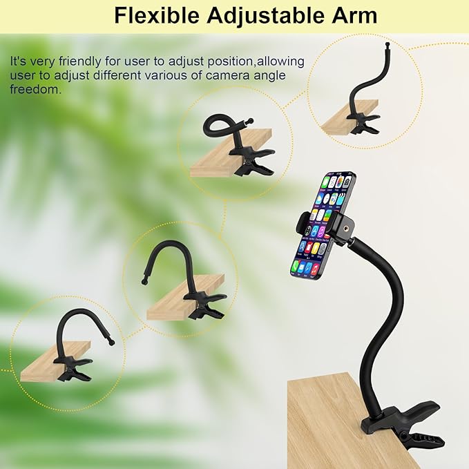 Gooseneck Phone Holder Jaws Flex Clamp Clip Mount, 11.8" Long Gooseneck Arm - Image 4
