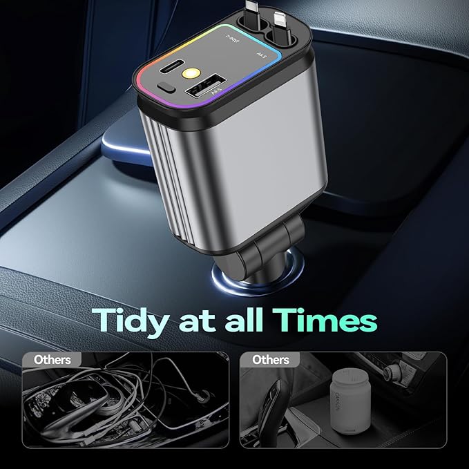 Fast Car Charger with Starlight, 4 in 1 Retractable Car Charger, 69W USB C - Image 6