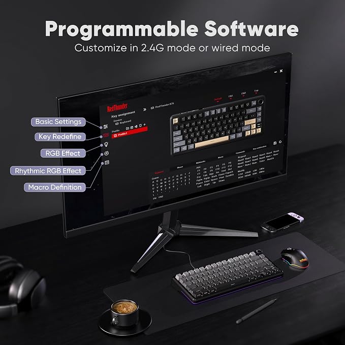 RedThunder K75 Wireless Mechanical Gaming Keyboard, 75% Hot Swappable Creamy - Image 9