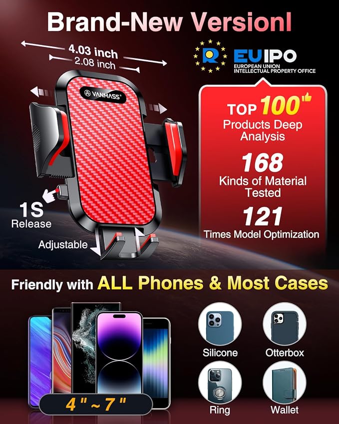 VANMASS True Military-Grade Car Phone Holder Strongest Suction & Clip Cell - Image 5