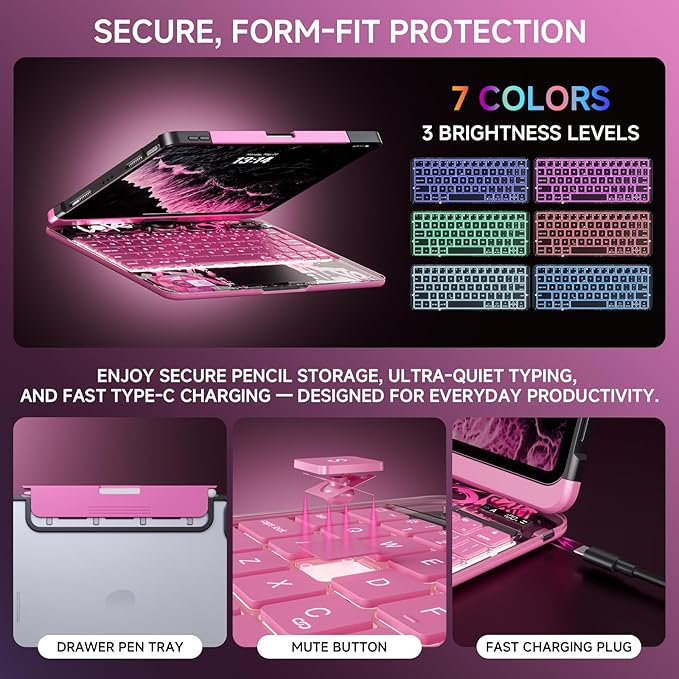 Transparent Case with Keyboard for iPad Air 13 Inch, iPad Pro 12.9 Inch - Image 7