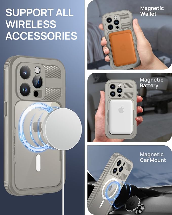 Lanhiem Magnetic for iPhone 15 Pro Case, IP68 Waterproof Dustproof Case - Image 5
