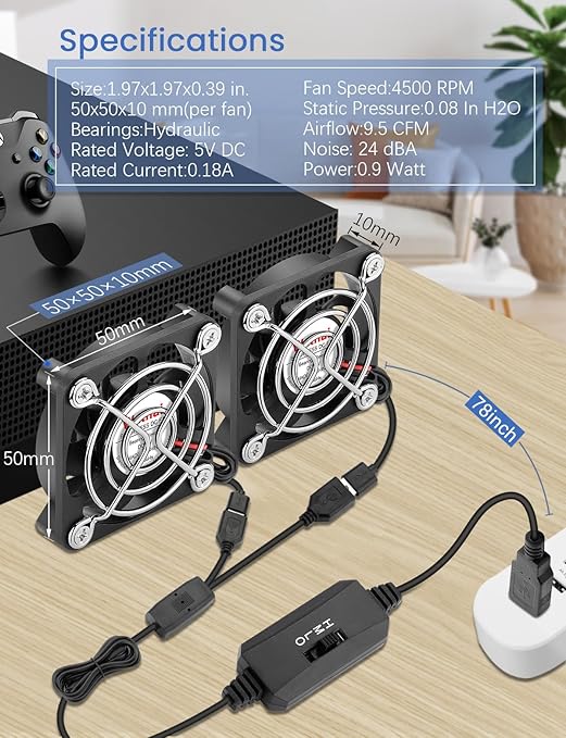 Wathai 2PCS 50mm x 10mm 5V Mini Box USB Computer Fan - Image 2