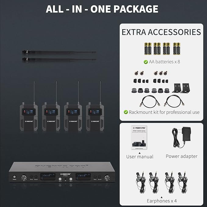 Phenyx Pro in Ear Monitor for Musicians, UHF Wireless in-Ear Monitors System - Image 5