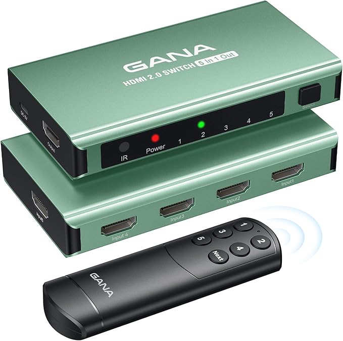 HDMI Switch 5 in 1 Out 4K@60Hz, GANA HDMI Splitter Switcher by GANA