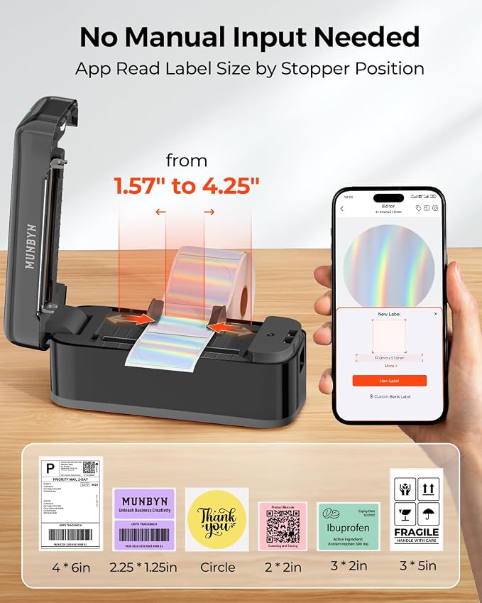 MUNBYN Bluetooth Thermal Label Printer RealWriter RW402B, 4x6 Shipping Label - Image 4