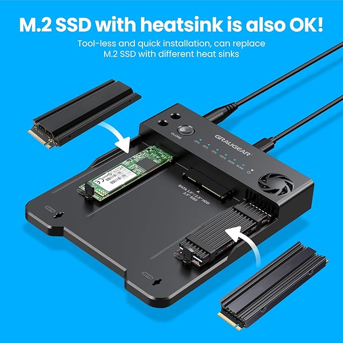 GRAUGEAR SATA SSD/HDD to M.2 NVMe Docking Station, USB-C 10Gbps Clone Station - Image 7