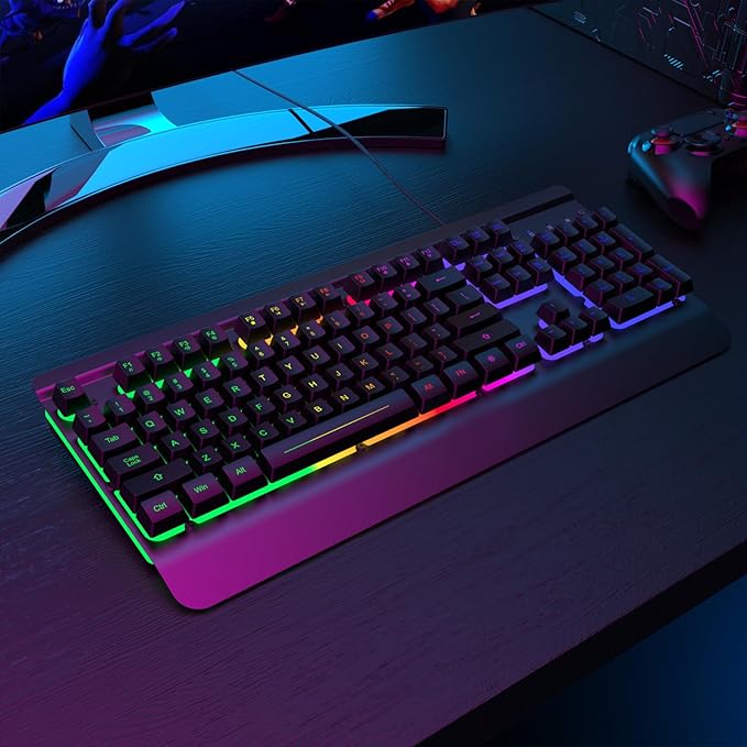 RisoPhy Gaming Keyboard, 104 Keys All-Metal Panel, Rainbow LED Backlit Silent - Image 7