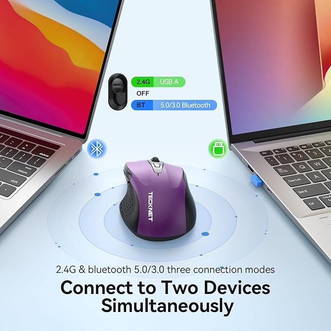 TECKNET Rechargeable Jiggler Wireless Mouse 4800 DPI Silent USB A & Bluetooth - Image 4