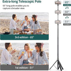 ATUMTEK 65" Selfie Stick Tripod, All in One Extendable Phone Tripod Stand - Image 2