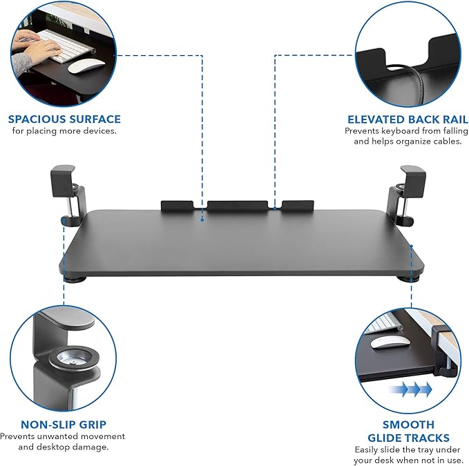 Mount-It! Under-Desk Keyboard Tray, Slide-Out Clamp-On Keyboard and Mouse Drawer - Image 9