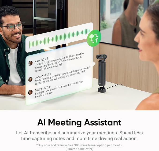 Insta360 Wave - AI Speakerphone, Voice Recorder, 8 Noise-Canceling Mics - Image 5