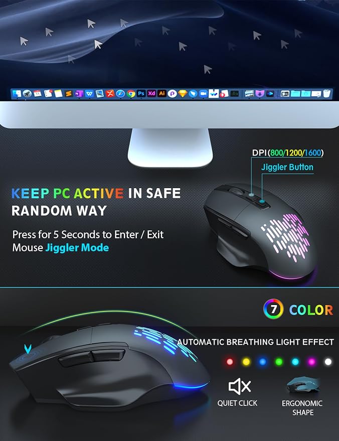Wireless Keyboard and Mouse Backlits, Wrist Rest, Jiggler Mouse, Rechargeable - Image 4