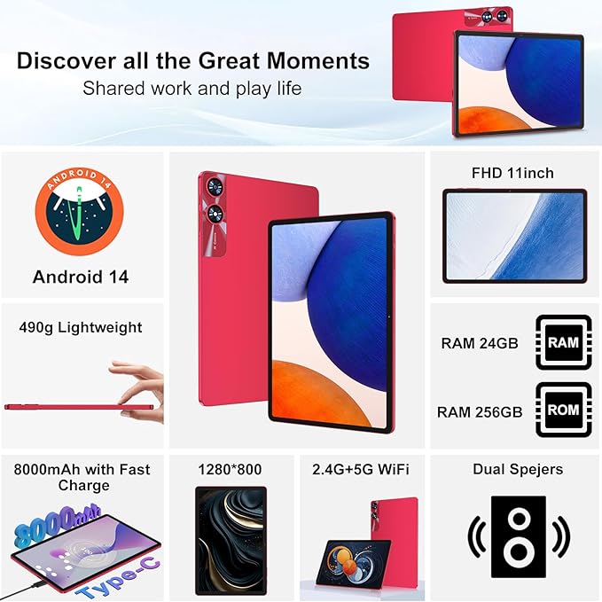 Android 14 Tablet 11 Inch Tablets, 24GB RAM 256GB ROM, Octa-Core Tablets - Image 2
