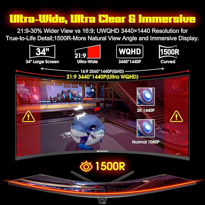 SANSUI 34 Inch 3440x1440P 240Hz Ultrawide UWQHD Gaming Monitor, 21:9 2K Curved - Image 3