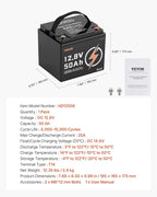 VEVOR 12V 50Ah LiFePO4 Battery, Deep Cycle Lithium Iron Phosphate Battery - Image 7