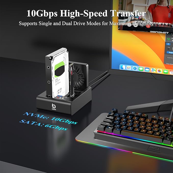 M.2 NVMe & SATA HDD Docking Station, 10Gbps USB3.2 Gen2 SSD Cloner - Image 6