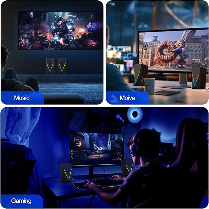 RGB Desktop Speakers with Enhanced Bass, Volume Control & 6 Colorful Lights - Image 7