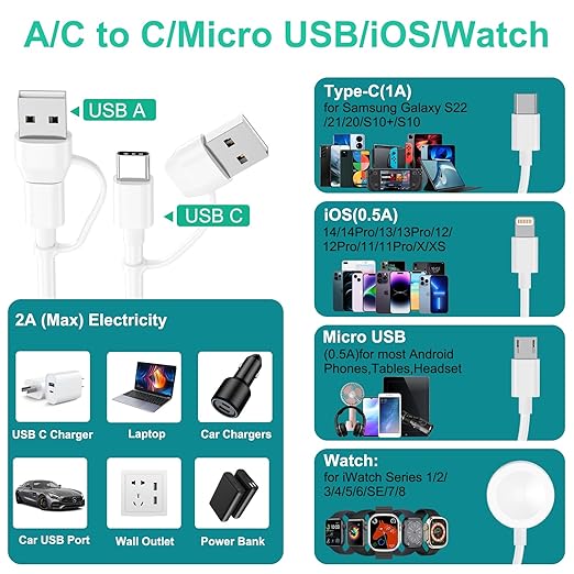 Multi Charging Cable 4 in 2 for Apple Watch Charger i-Phone, Travel 4 in 2 - Image 2