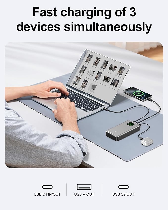 65W Power Bank, 25000mAh Travel Essential USB C Laptop Portable Charger - Image 6