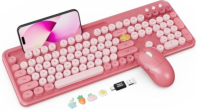 Wireless Keyboard and Mouse Combo, Cute Full-Size Typewriter-Style Keyboard by Trueque